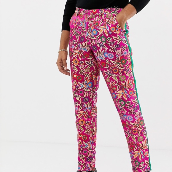 Stunning hot pink or fuschia and green floral suit by ASOS 33x32 42R jacket - Picture 3 of 15